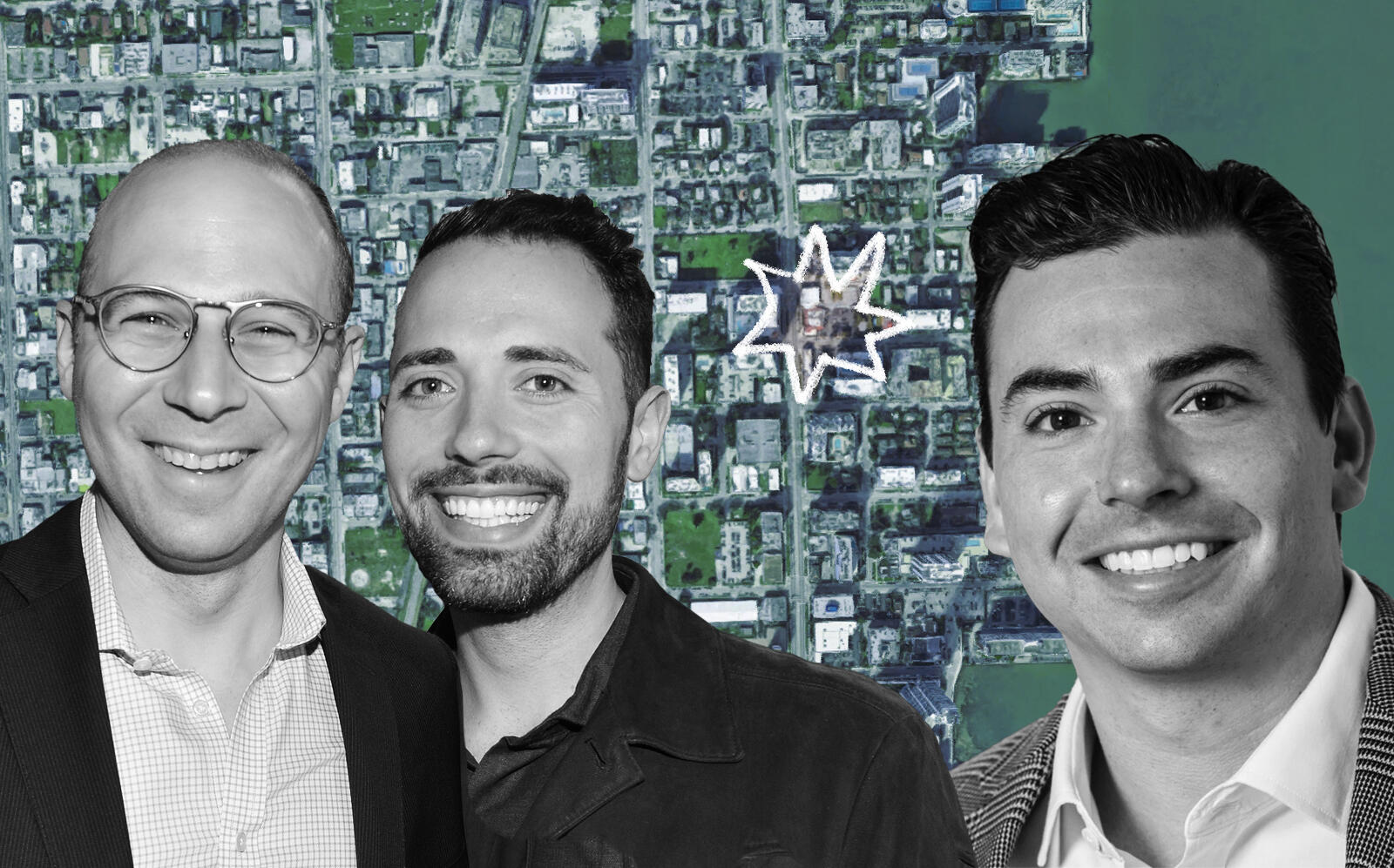 Arch Companies founders Jeffrey Simpson, Jared Chassen and Infinity's David Berg. (Google Maps, Infinity, Getty)