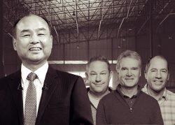 Masayoshi Son and Katerra's founders Fritz Wolff, Jim Davidson and Michael Marks. (Getty, Katerra)