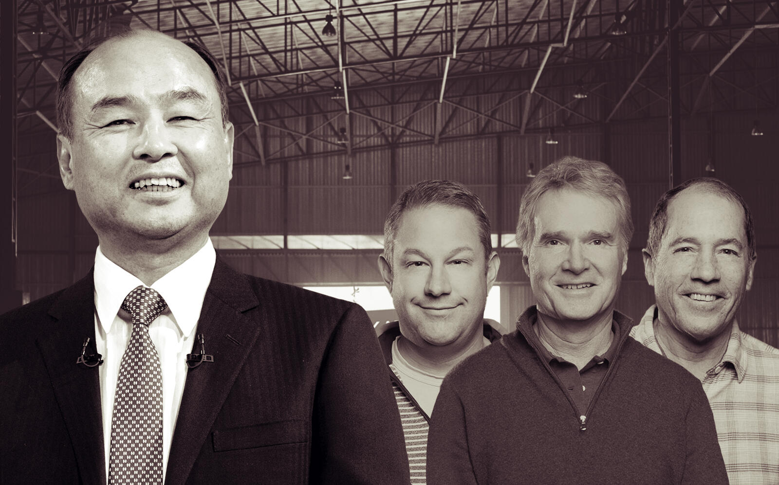 Masayoshi Son and Katerra's founders Fritz Wolff, Jim Davidson and Michael Marks. (Getty, Katerra)
