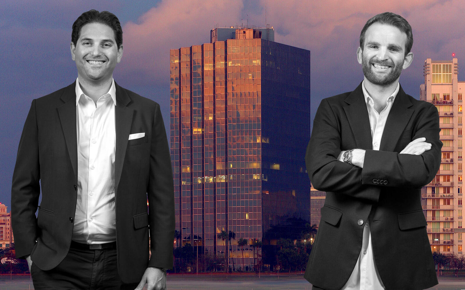 Tricera co-founders and managing principals Scott Sherman and Ben Mandell with One Clearlake office tower (Tricera Capital)