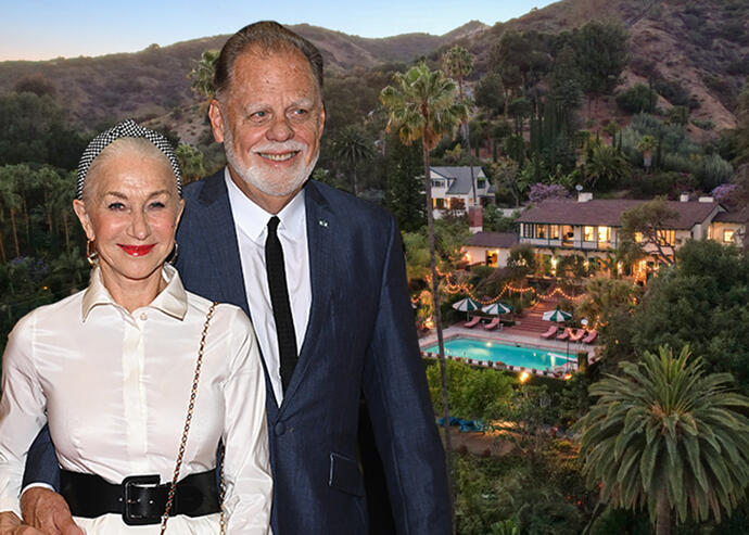 Helen Mirren and Taylor Hackford with their Hollywood home (Getty, Redfin)