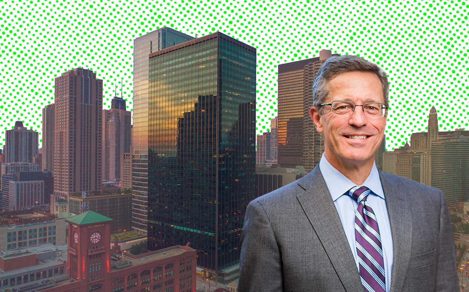 321 North Clark at Riverfront Plaza and Nuveen’s Jack Gay, global head of CRE debt  (Hines, Nuveen)