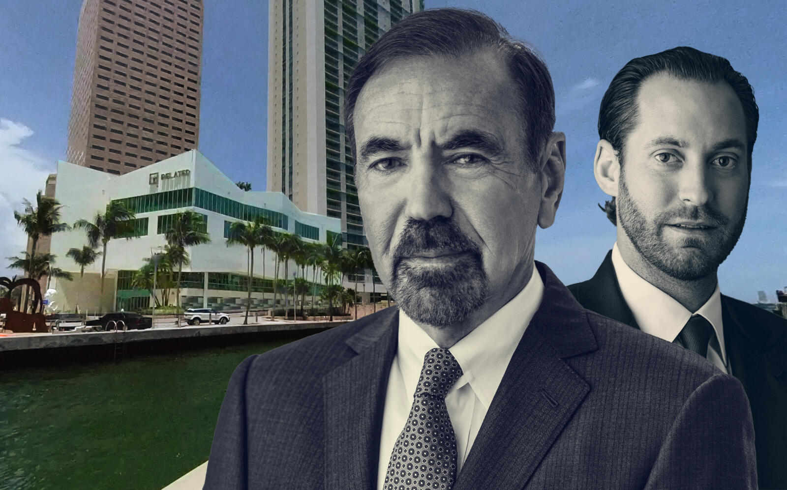 Related CEO Jorge Pérez, President Jon Paul Pérez and the waterfront property (Related, CBRE)