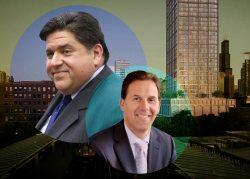 Gov. J.B. Pritzker, Related Midwest President Curt Bailey and Related's condo project (Getty, Related)