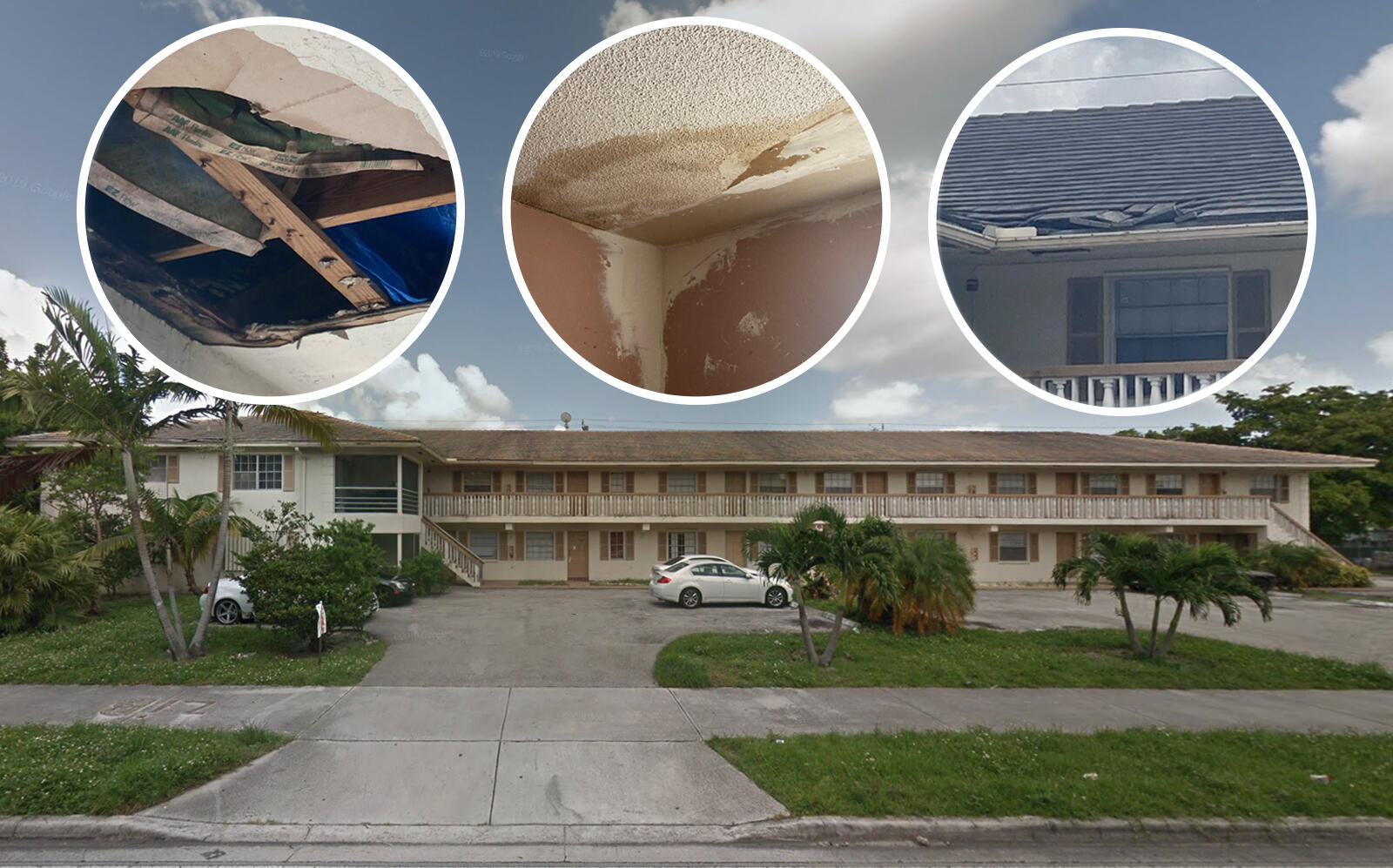 The condo exterior and close up images of damage (Google Maps, City of Coral Springs)