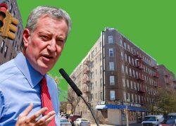 Mayor Bill de Blasio and 1206 Westchester Avenue in the Bronx (Getty, Google Maps)
