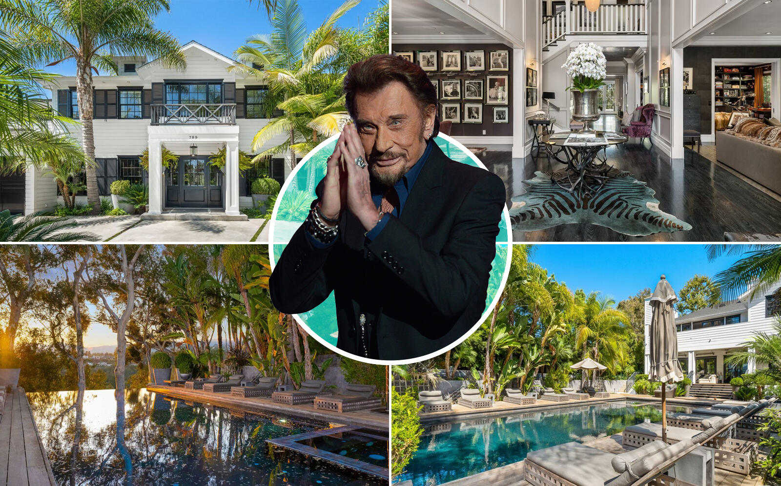 Johnny Hallyday and the Pacific Palisades property (Getty, Coldwell Banker Realty)