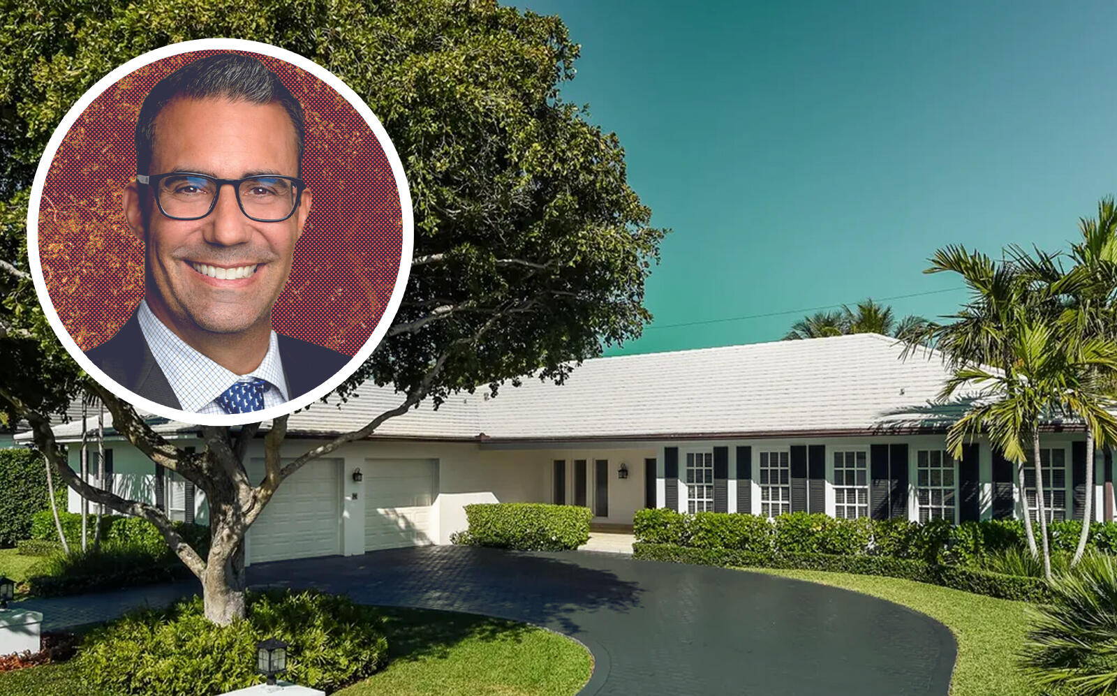 Alec Scheiner, former Cleveland Browns president, with 249 Sandpiper Drive in Palm Beach (RedBird Capital, Sotheby's International Realty)