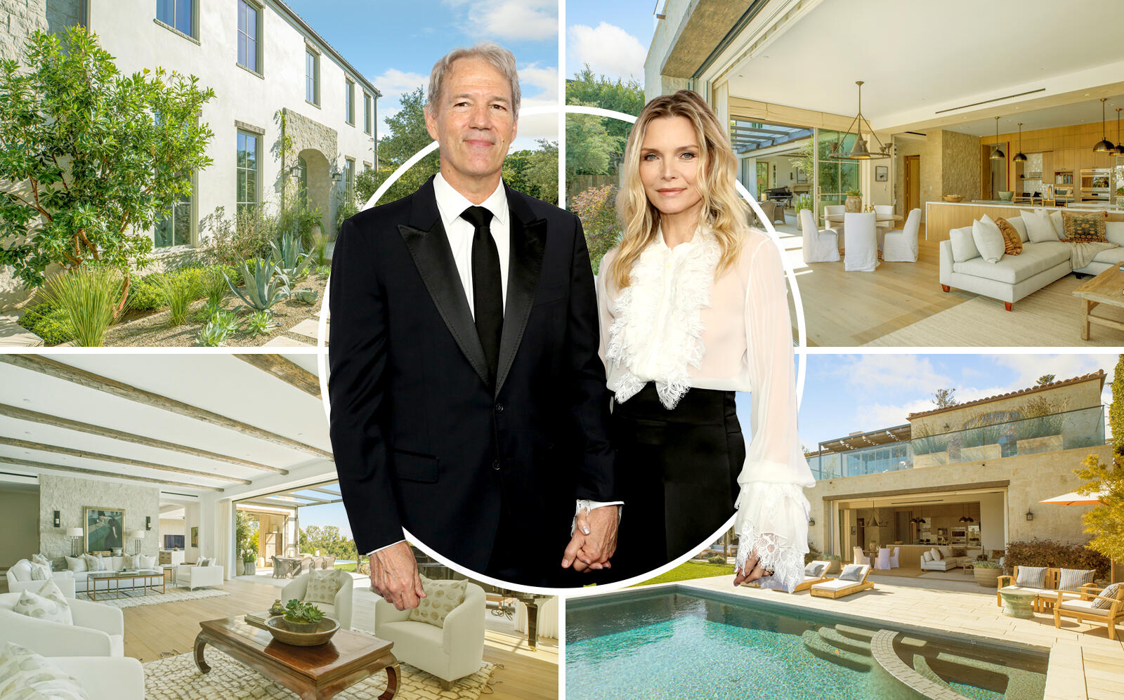 Michelle Pfeiffer and David Kelly with the Pacific Palisades property (Getty, Compass)