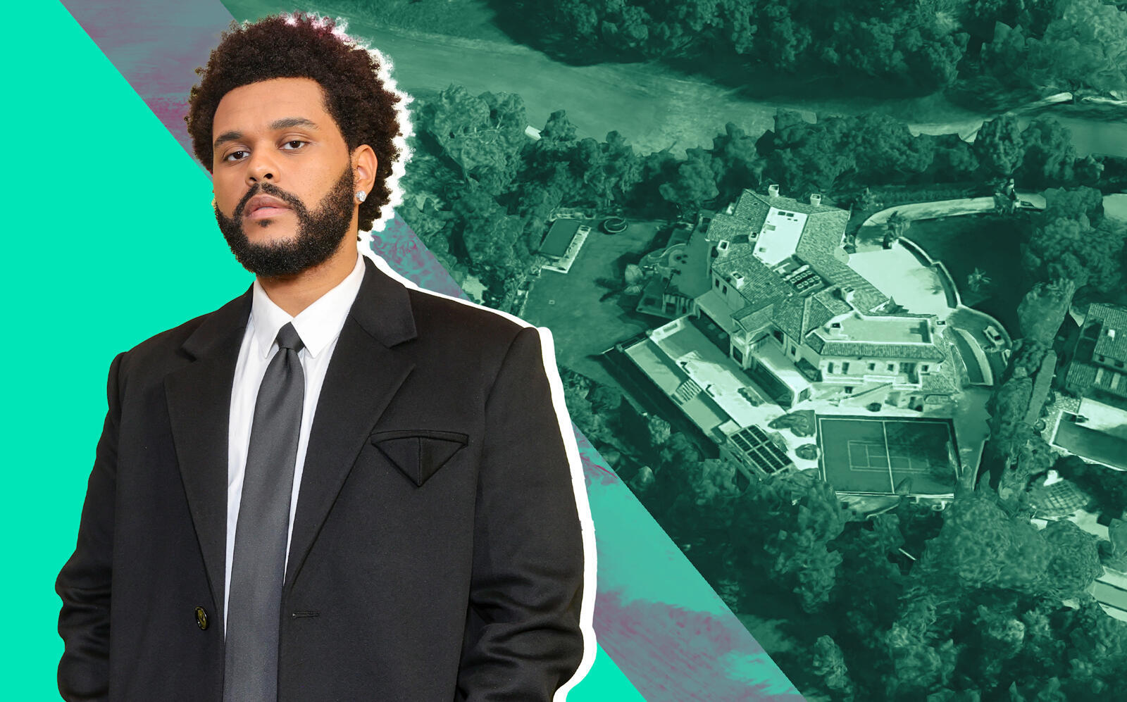 The Weeknd and the 33,000-square-foot Bel Air mansion (Getty, Google Maps)