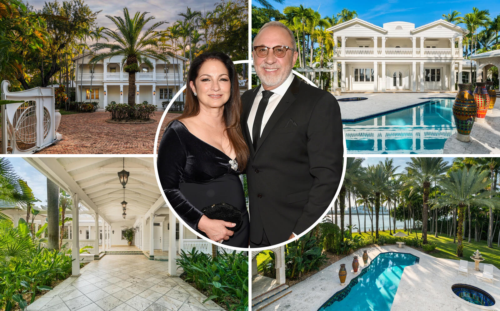 Gloria and Emilio Estefan with the Star Island mansion (Getty, One Star Island)
