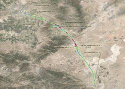 Map of the rail that would run from Bakersfield to Palmdale (Google Maps, California High Speed Rail Authority)