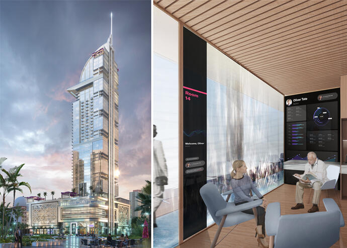 Rendering of the Legacy Hotel & Residences and exam room (Legacy Hotel & Residences)