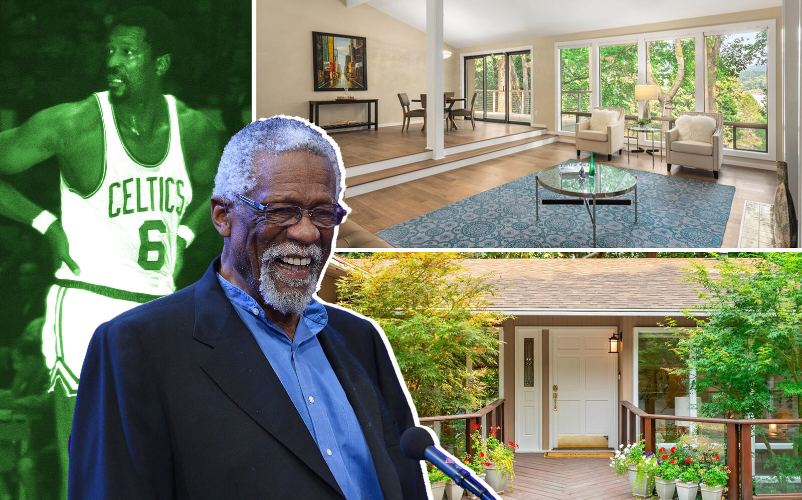 Bill Russell and the Mercer Island home (Getty, Redfin)