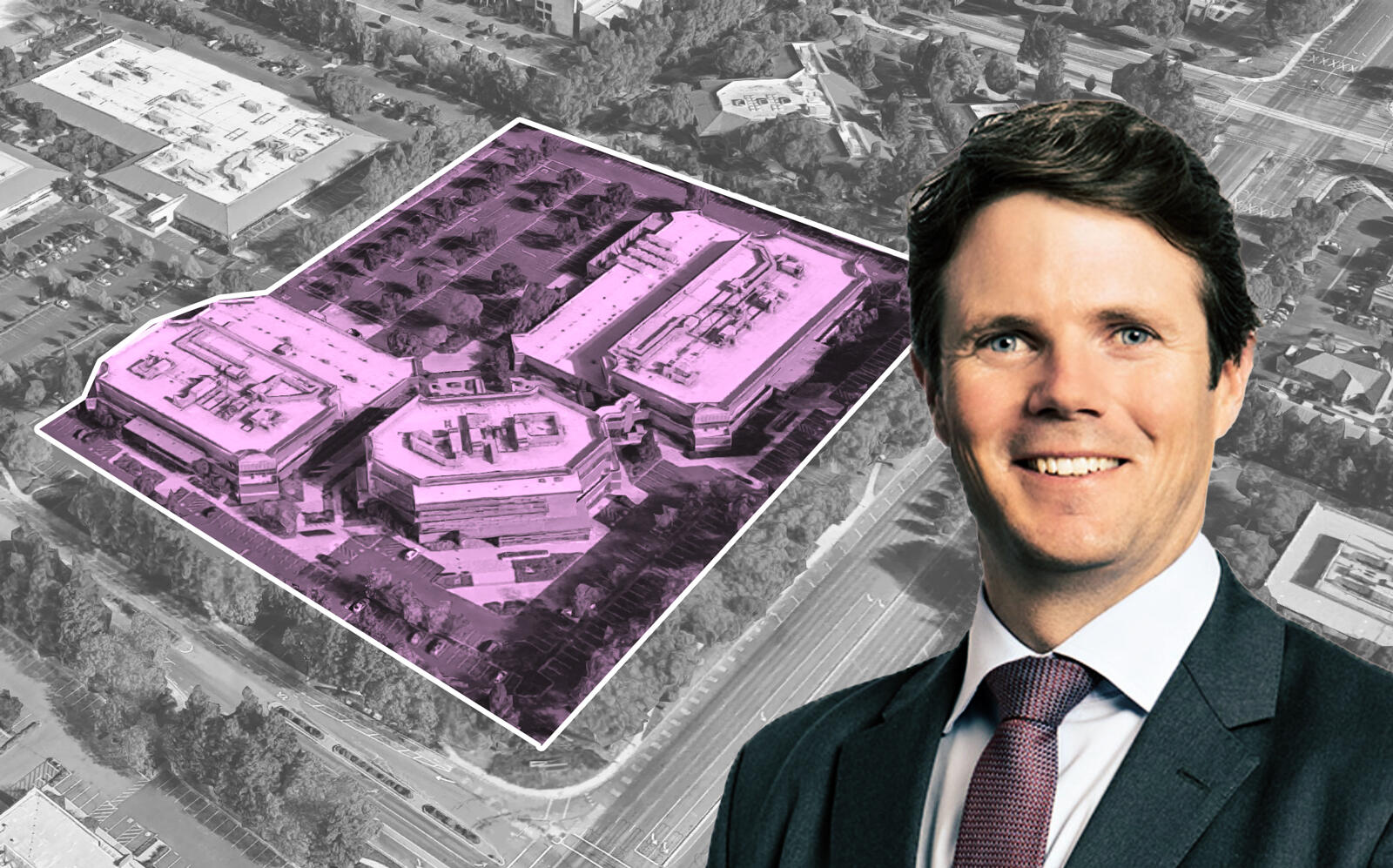 An aerial of 55 W. Trimble Road, 2610 Orchard Parkway and 2630 Orchard Parkway with Grosvenor Americas CEO Steve O’Connell (Goolge Maps, Grosvenor Americas)