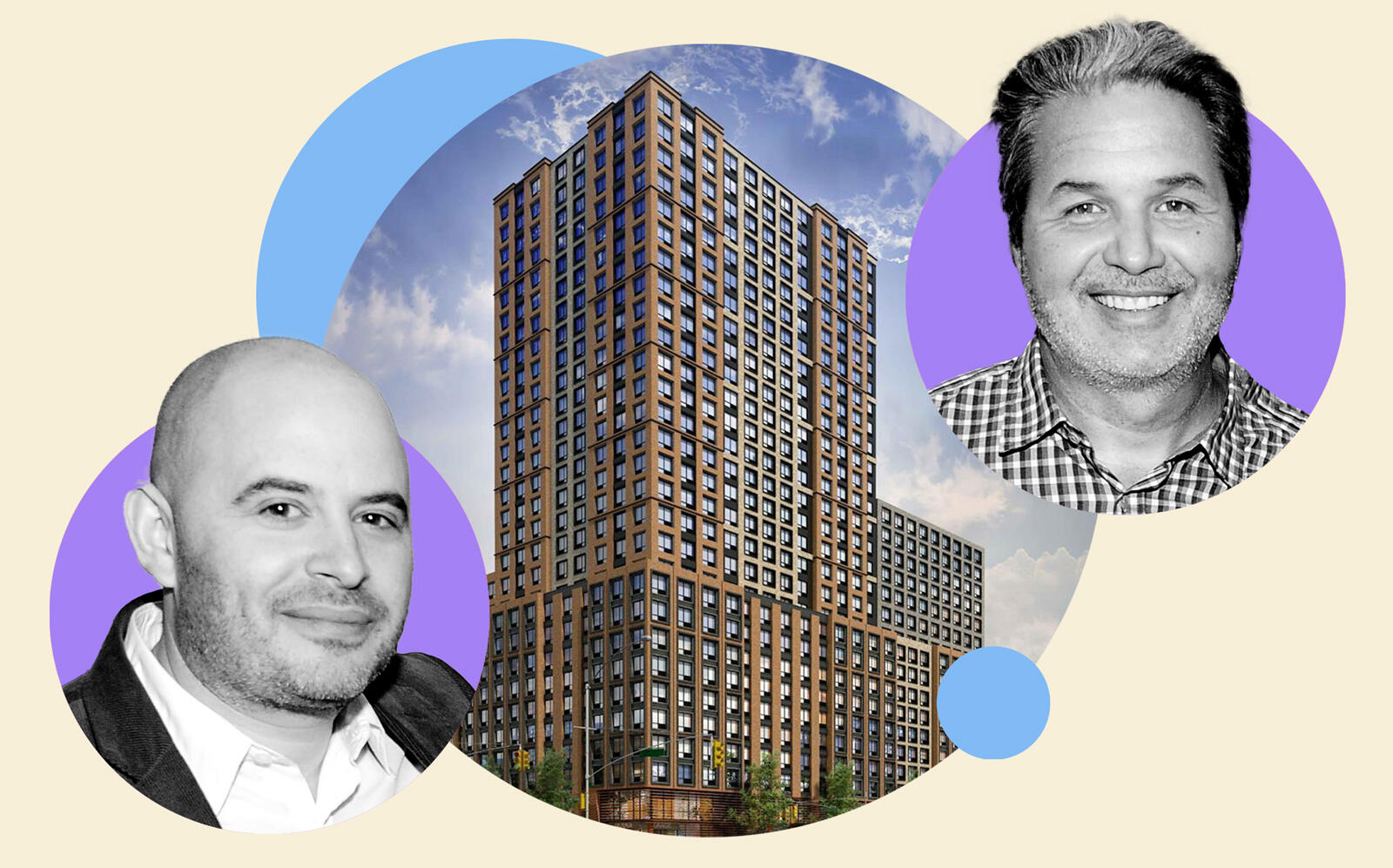 Joy Construction principal Eli Weiss,  375 West 207th Street in Inwood and Maddd Equities CEO Jorge Madruga (Getty, Maddd Equities)