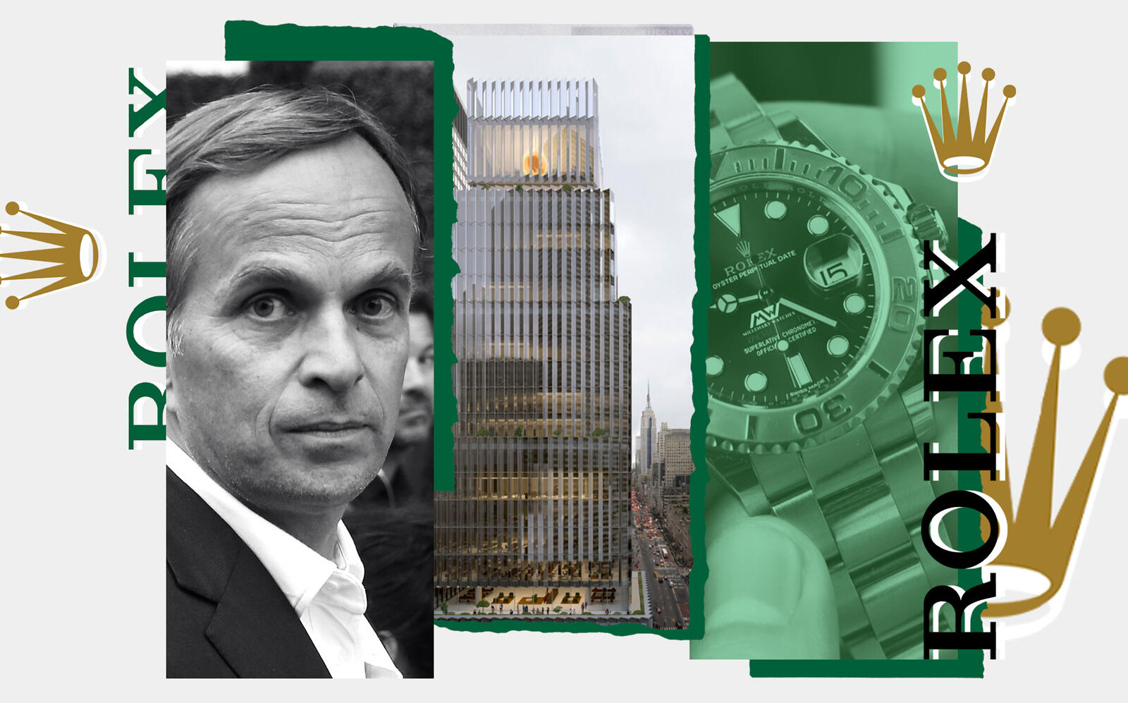 Rolex CEO Jean-Frederic Dufour and 665 Fifth Avenue (Getty, David Chipperfield Architects)