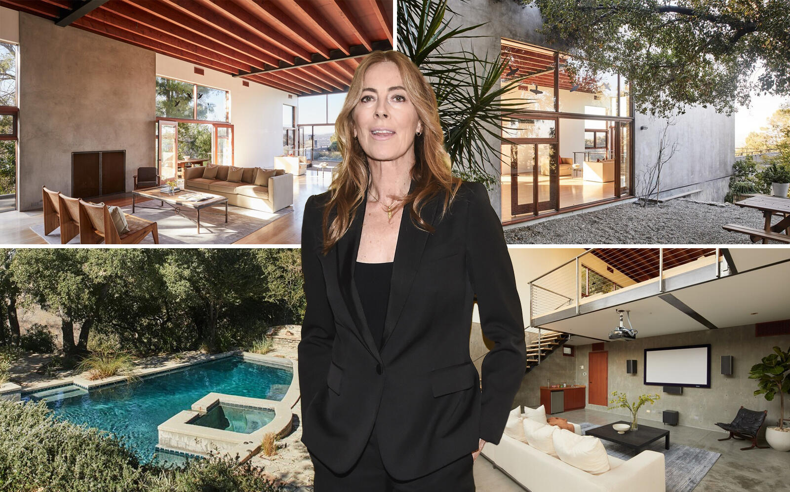 Filmmaker Kathryn Bigelow and the modern Coldwater Canyon home (Compass, Getty)