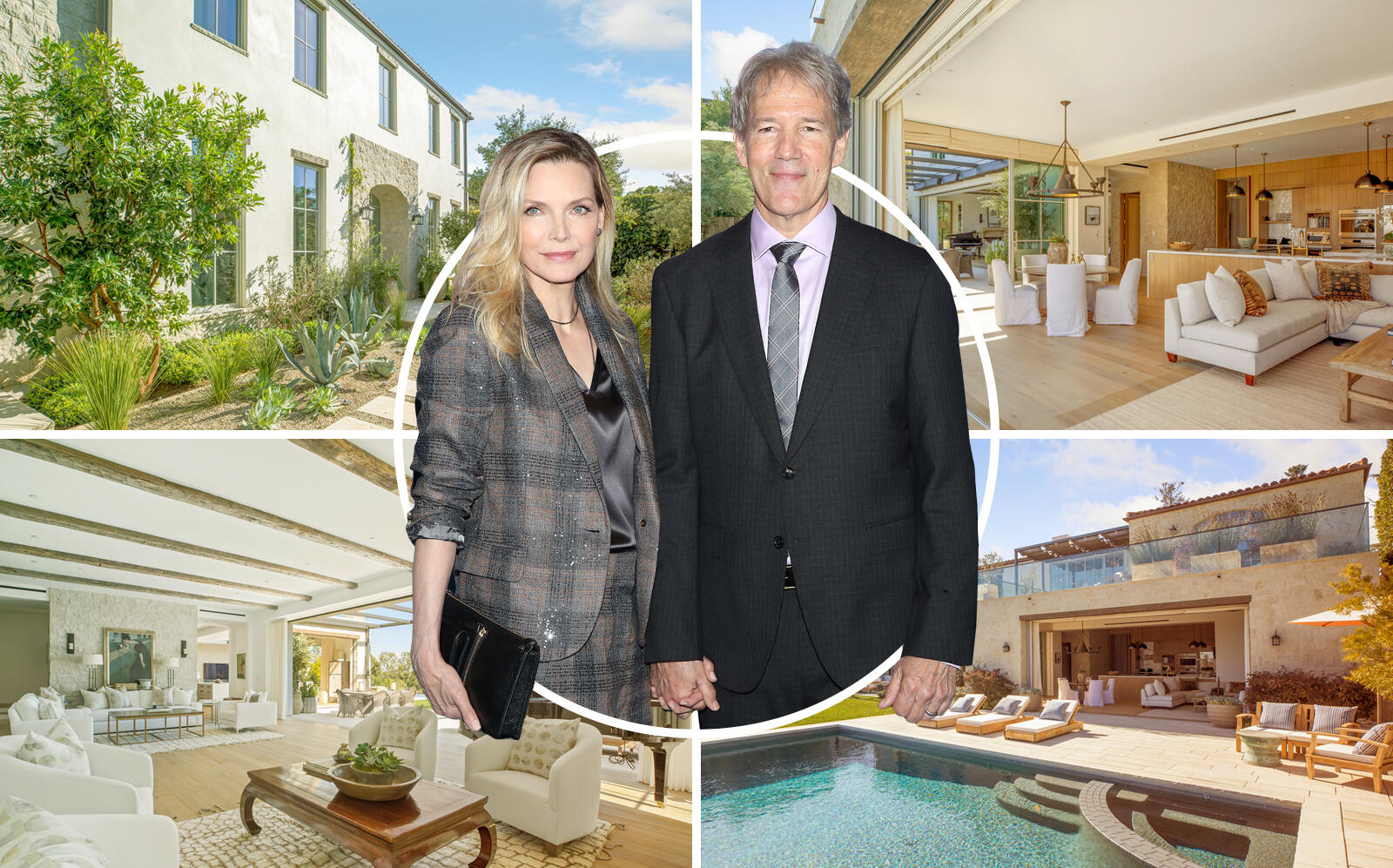Michelle Pfeiffer and David Kelley with the Pacific Palisades property (Getty, Compass)