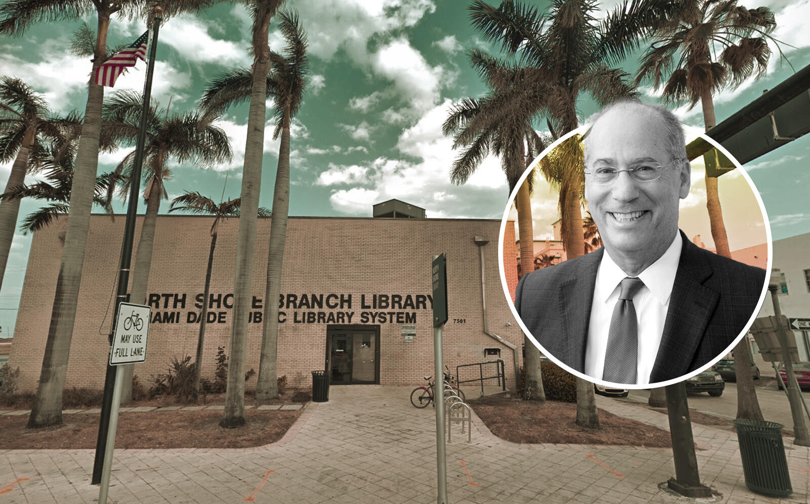 The current Miami Beach North Shore library with Mayor Dan Gelber (Google Maps, Gelber)
