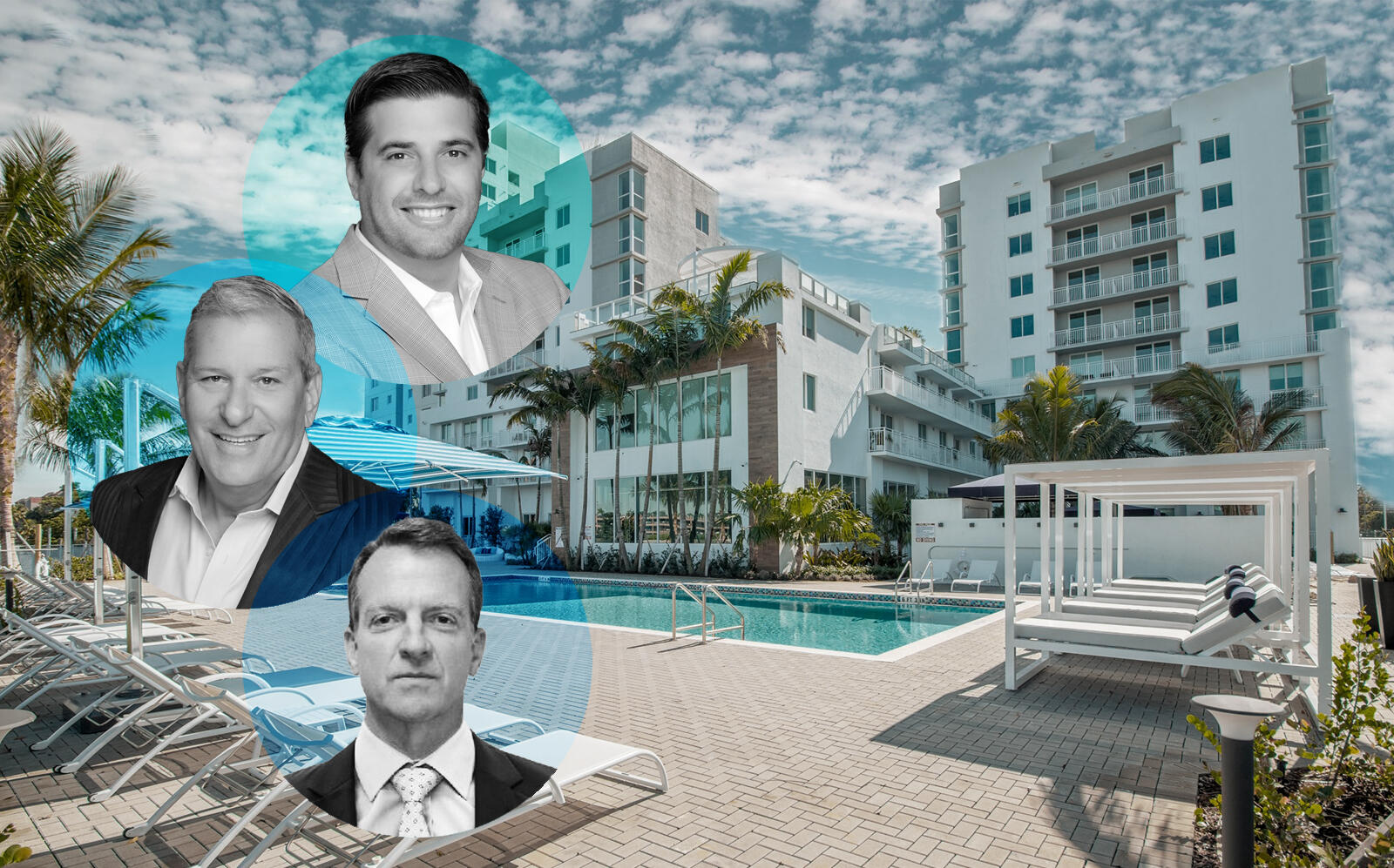 From top to bottom: Jeff Ardizon and Robert Suris of The Estate Companies and Joe Beard of Westdale (Westdale, Facebook via Soleste Blue Lagoon Luxury Apartments in Miami)