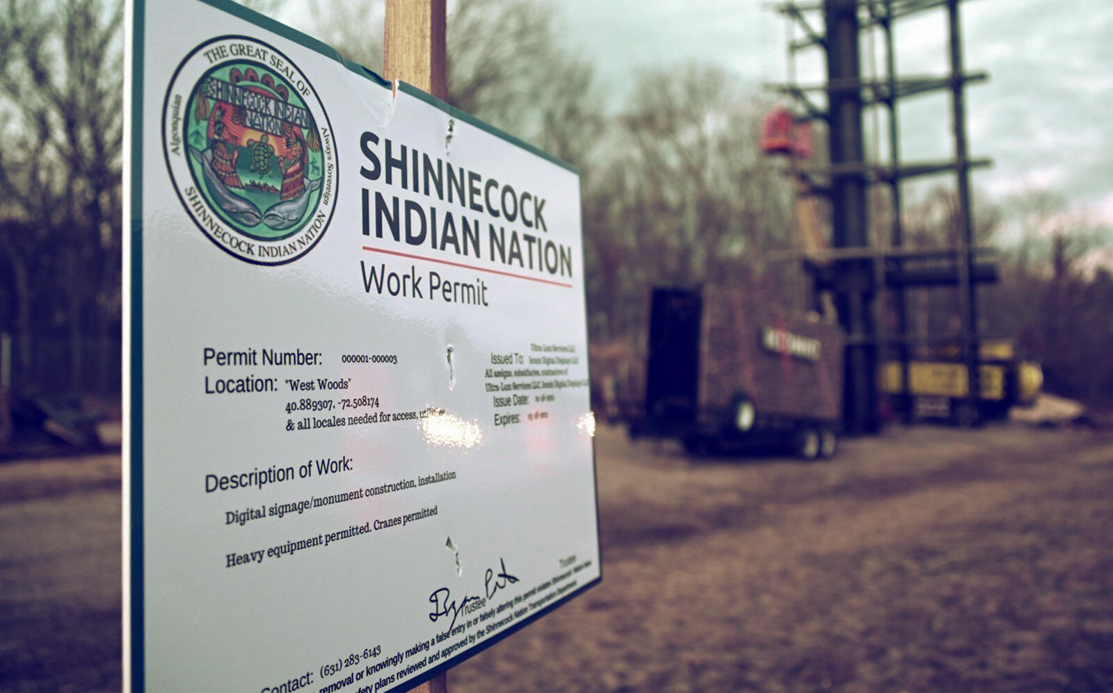 Signage from Shinnecock Indian Nation construction earlier this year (Getty)