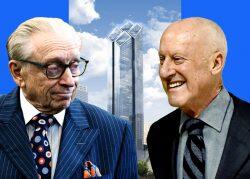 Silverstein Properties chairman Larry Silverstein, Foster + Partners founder Norman Foster with Foster + Partners' rendering of 2 WTC (Getty, Foster + Partners)