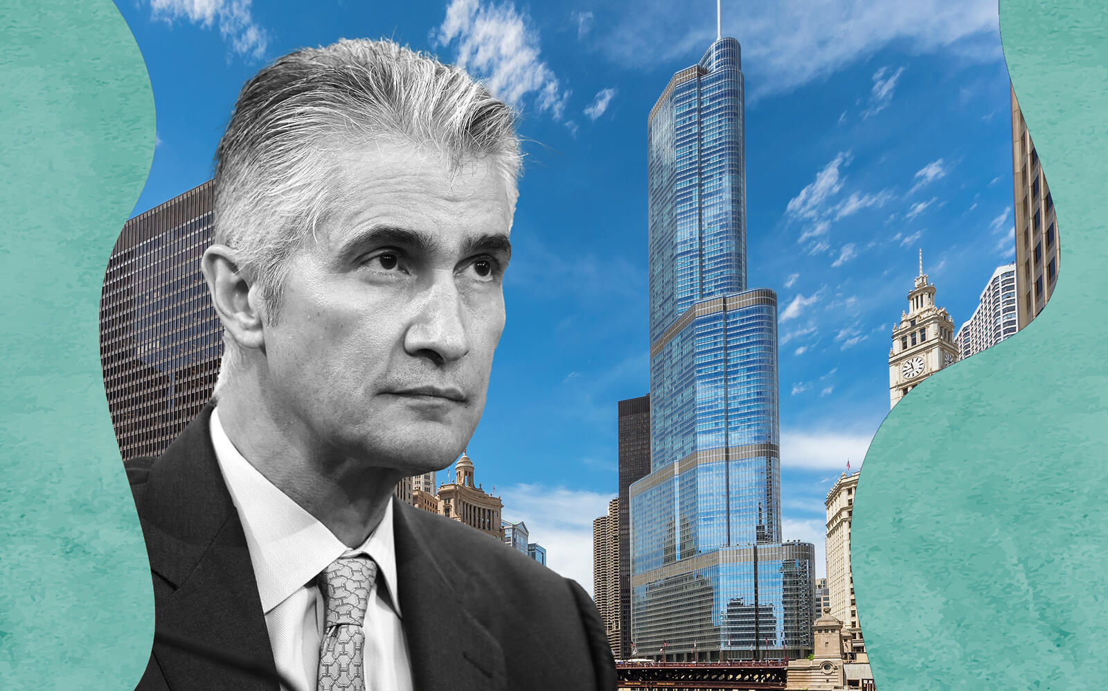 Jeff Smisek with the Trump International Chicago Tower & Hotel (Getty, iStock)
