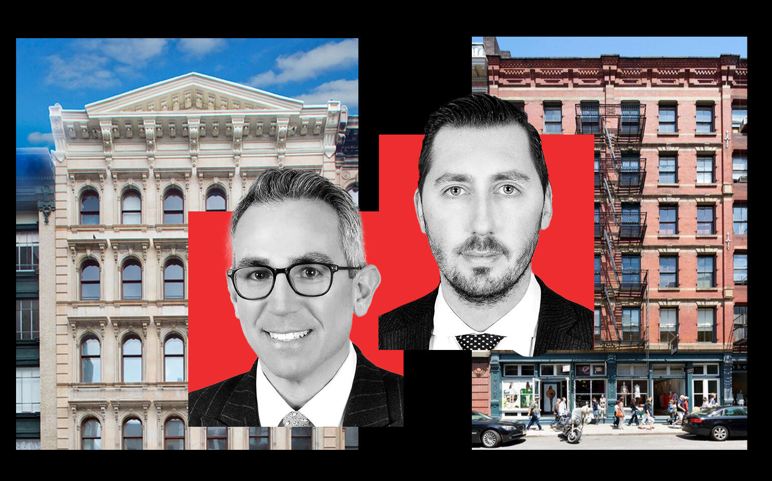 478-482 Broadway and 155 Spring Street with KPG Funds founders Gregory Kraut and Rod Kritsberg (VNO, KPG)