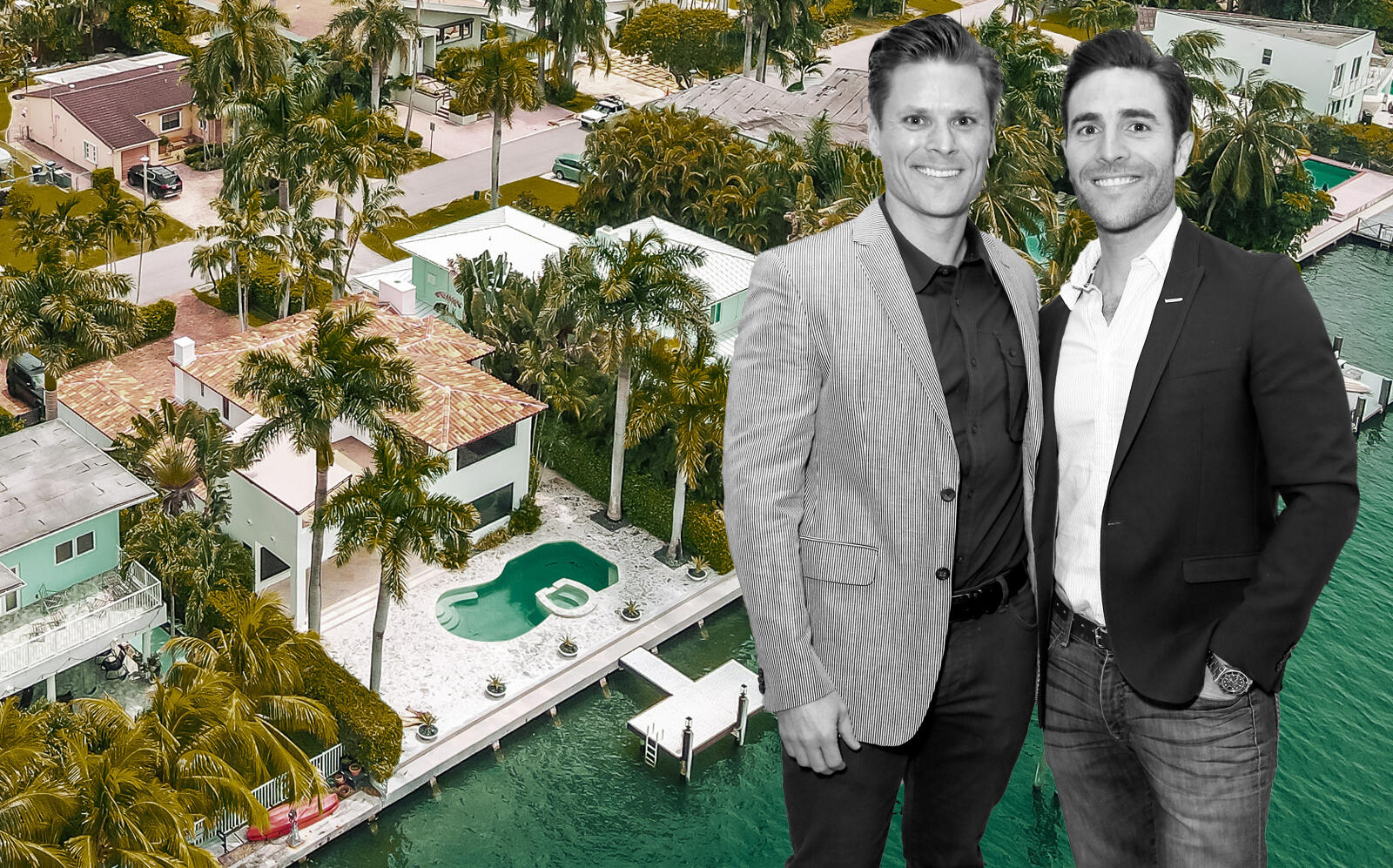 Jonathan Rollo and Joseph Gonzalez with the waterfront property (Getty, Jorge Sosa / One Sotheby’s International Realty