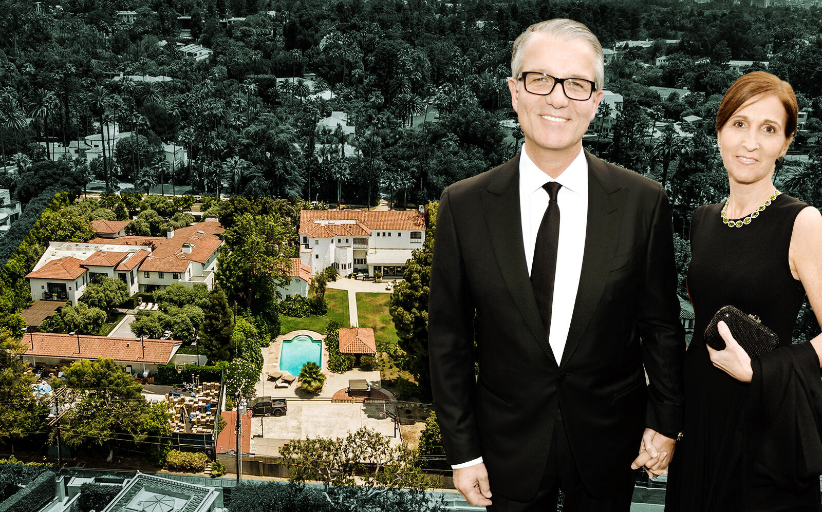 Guess CEO Carlos Alberini and Andrea with the two houses (Getty, Hilton & Hyland)