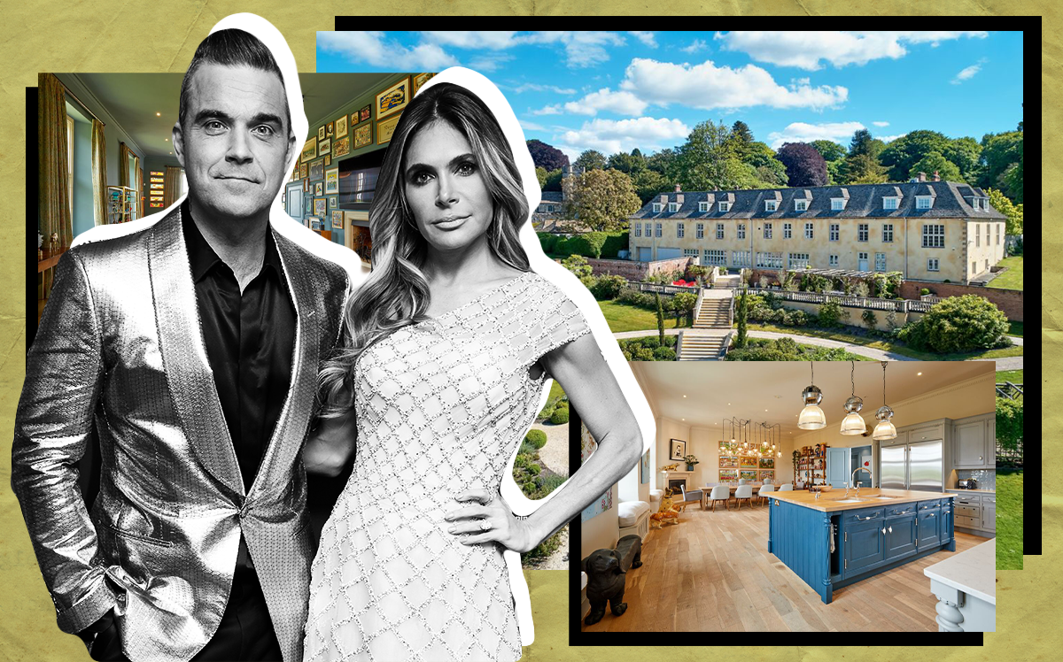 British pop star Robbie Williams and his wife Ayda Fields are looking to sell an English country estate (Getty Images, Knight Frank)