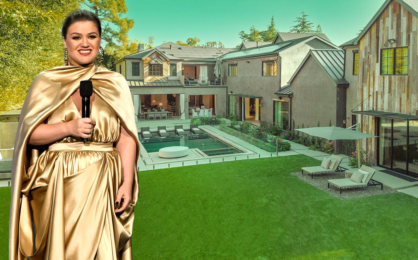 Kelly Clarkson and the Encino property (Getty, Compass)