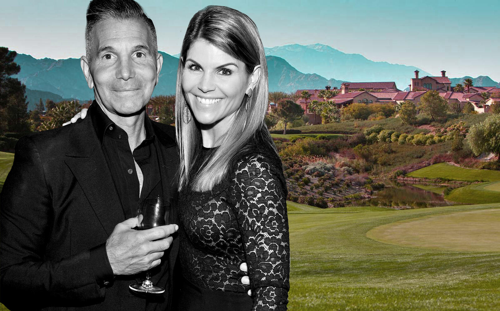 Mossimo Giannulli and Lori Loughlin with The Madison Club where their house is located (The Madison Club, Getty)