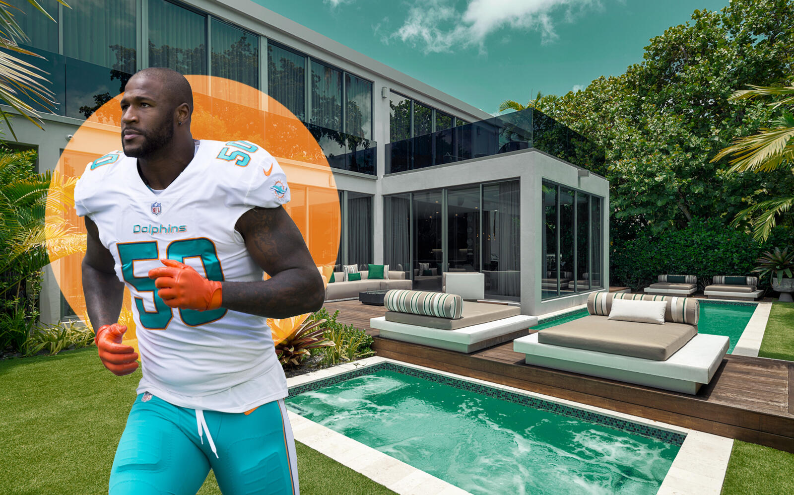 Ex-Miami Dolphins defensive end Andre Branch with the $6 million property (Getty, The Jills Zeder Group)