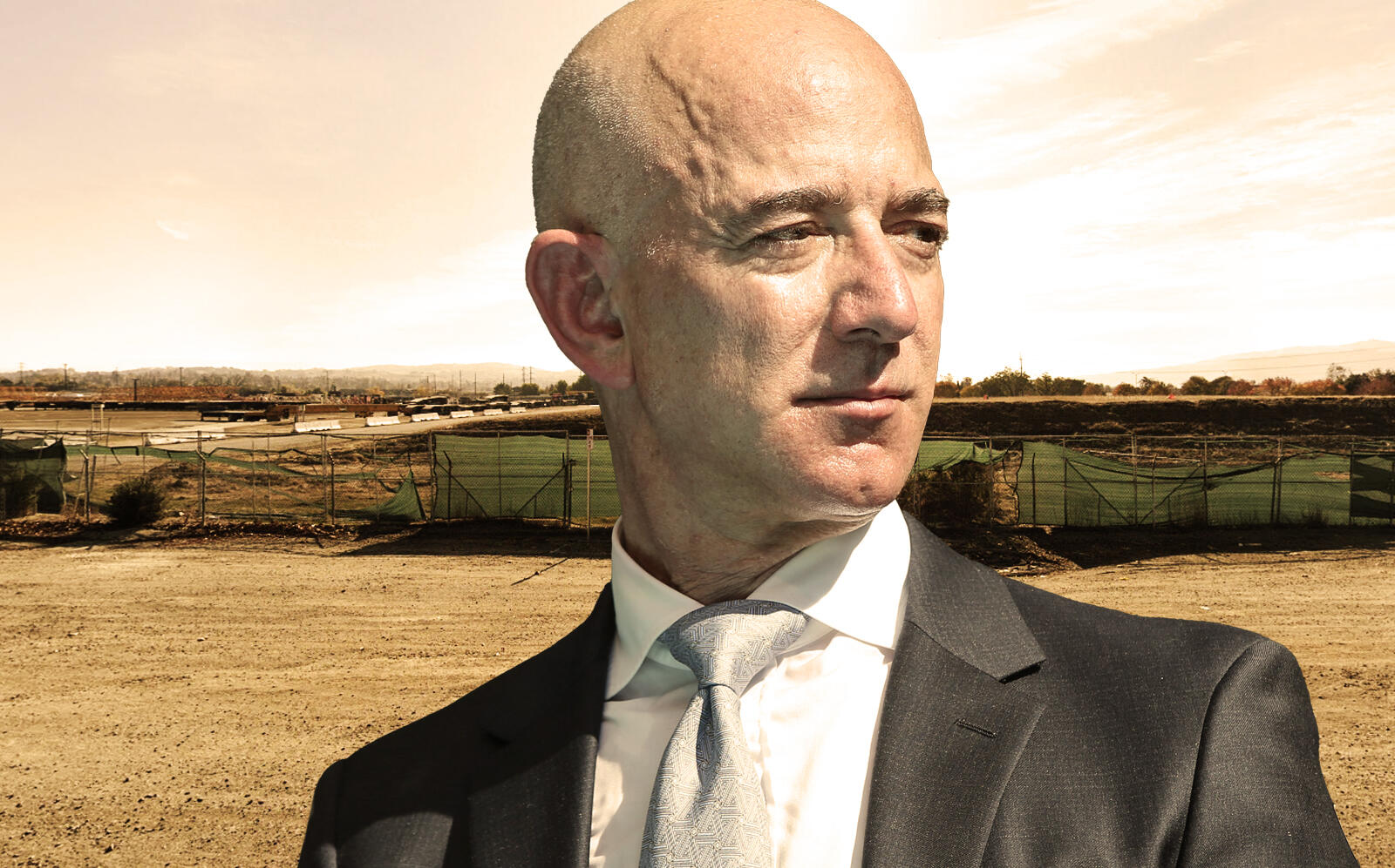 Amazon founder Jeff Bezos and the Pleasanton site (Google Maps, Getty)