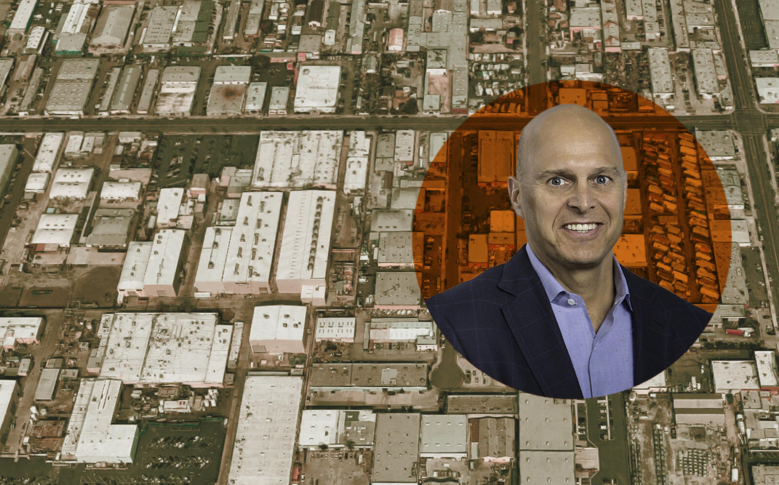 Overton Moore Properties CEO Timur Tecimer with an aerial of the property (Google Maps, OMP)