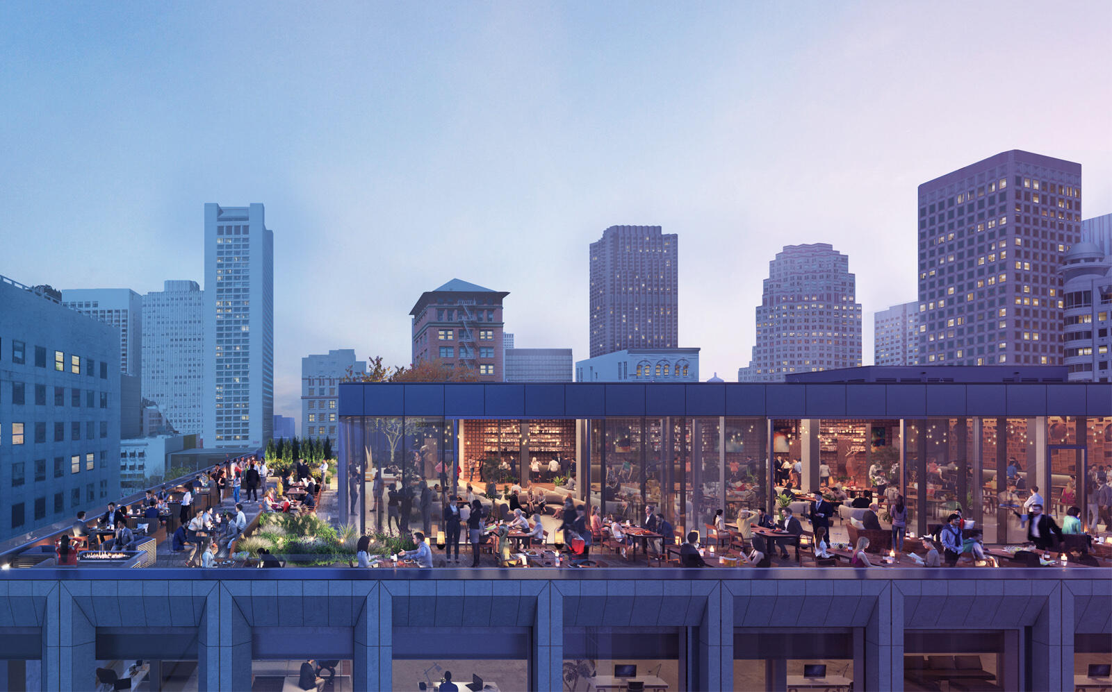 Renderings of the rooftop space at 100 Stockton Street (100 Stockton)
