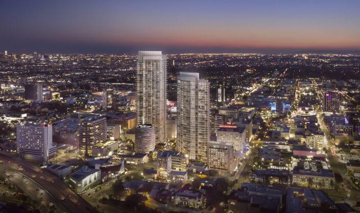 A rendering of the Hollywood Center project (Rendering via Handel Architects)