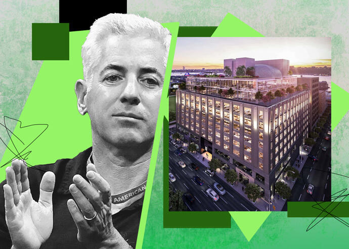 Pershing Square Capital Management CEO Bill Ackman and 787 11th Avenue (Getty, Rafael Viñoly Architects)