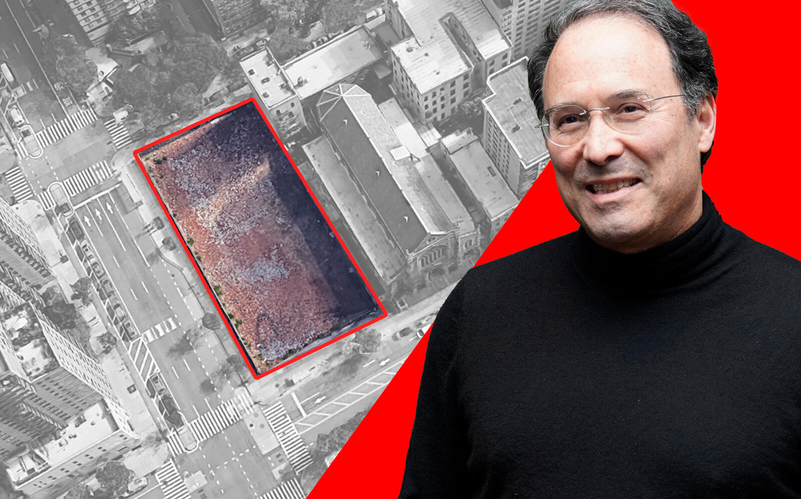 Extell Development chairman Gary Barnett and the empty lot between 79th and 80th on First Avenue (Google Maps)