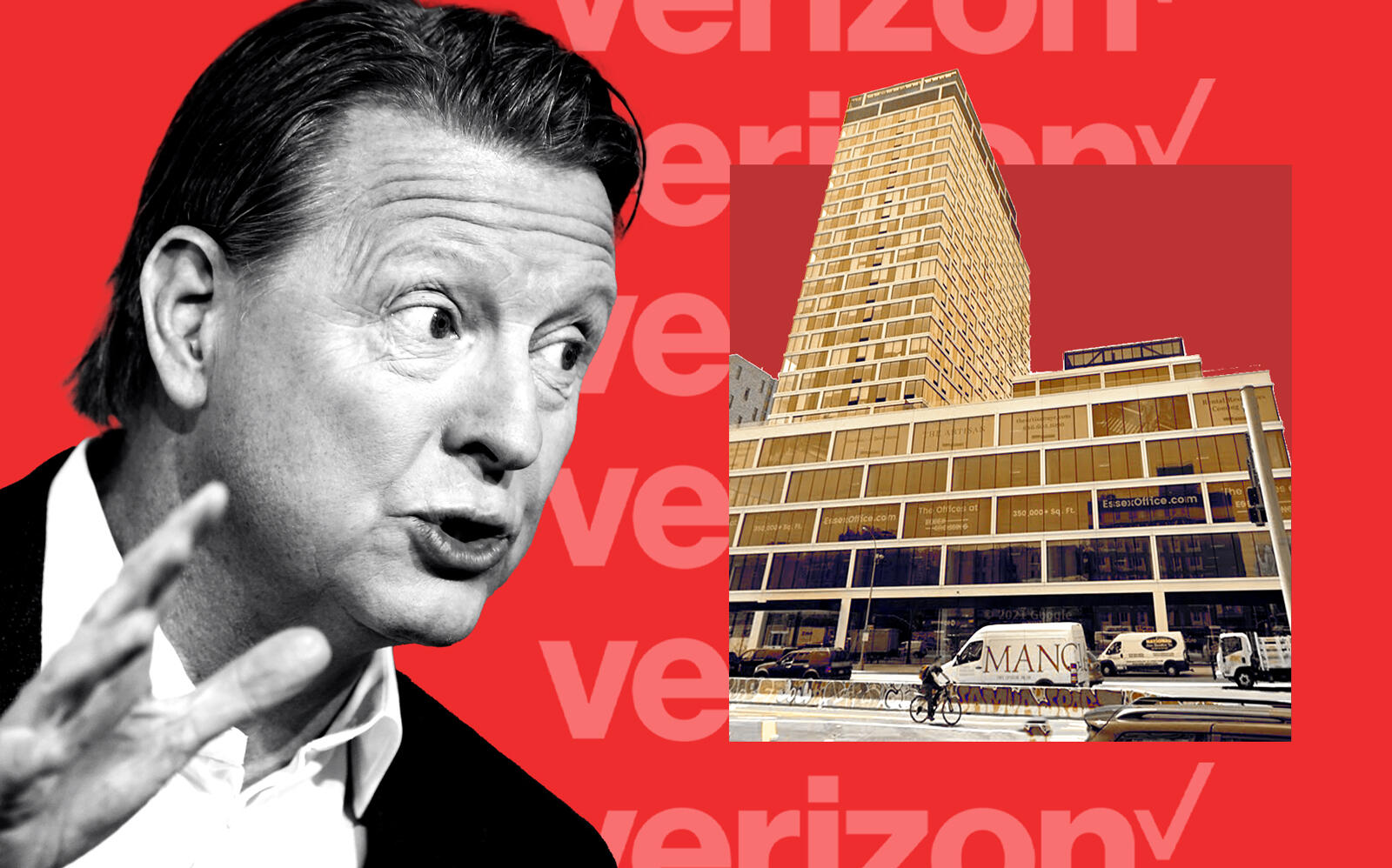 Verizon CEO Hans Vestberg and 155 Delancey Street in Lower East Side NYC (Getty, Google Maps)