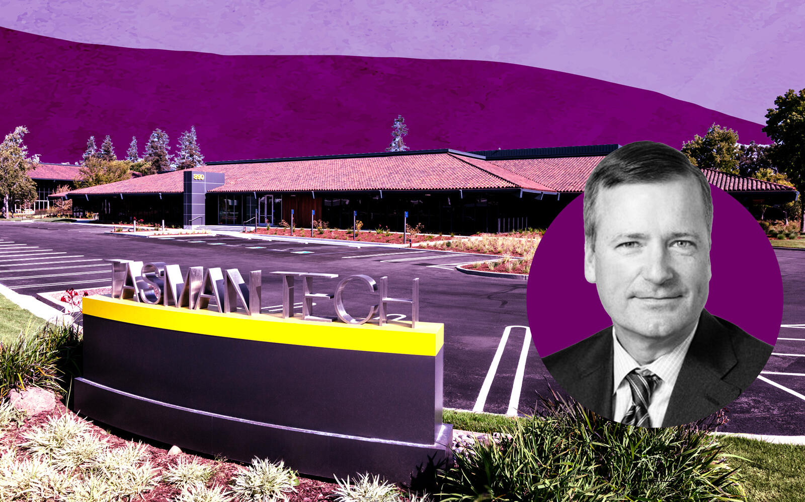 The Tasman Tech campus in Milpitas and Washington Holdings CEO Craig Wrench (CBRE, LinkedIn)