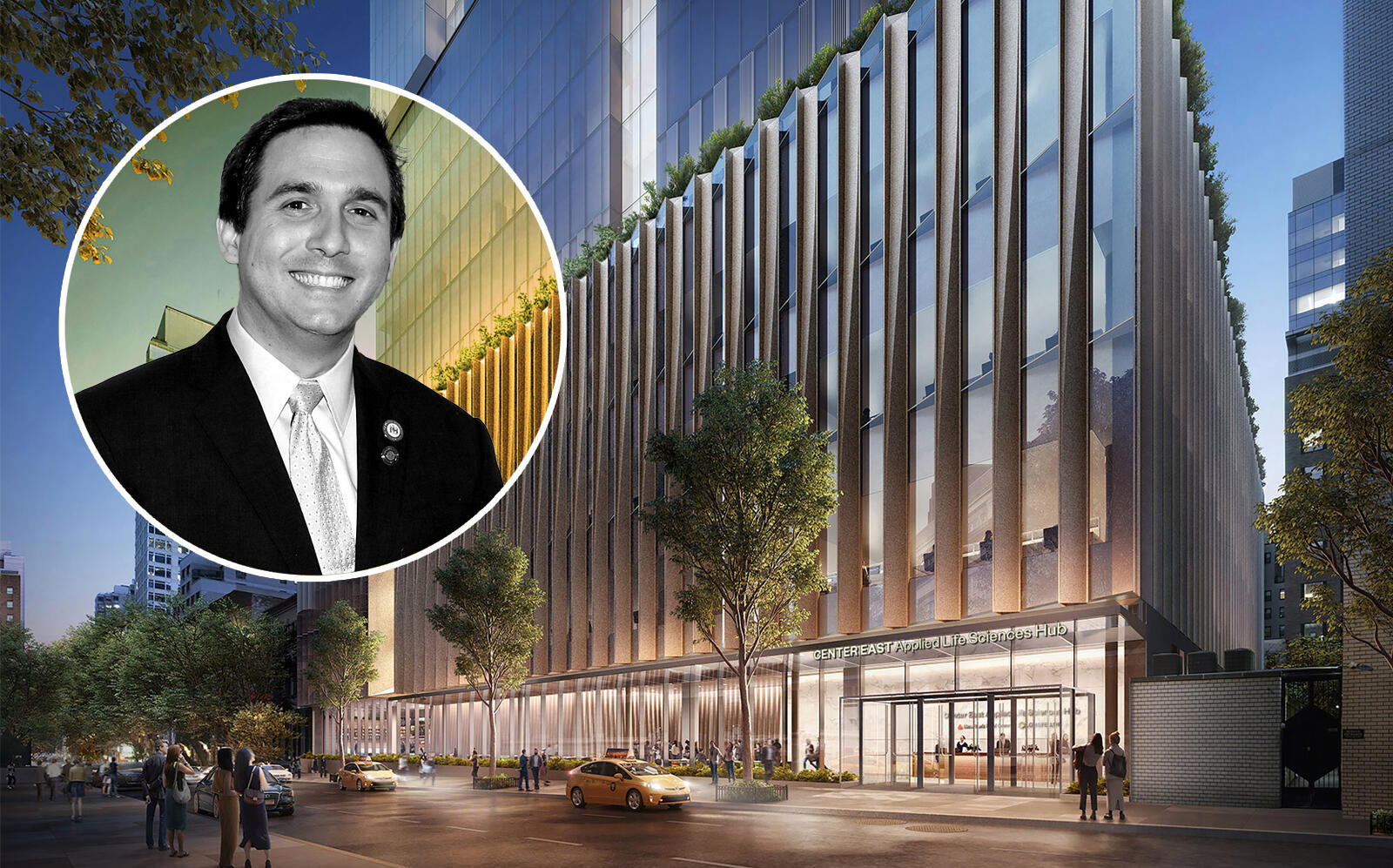 Council member Ben Kallos and renderings of the 67th street building (Getty, DBOX)