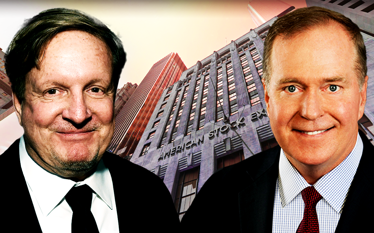 From left: Ron Burkle, founder, Yucaipa Companies and David Gilbert, chief executive officer, Clarion Partners in front of 86 Trinity Place (Getty Images, Clarion Partners, Google Maps)