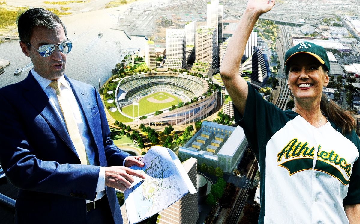 From left: Dave Kaval, president of the Oakland Athletics, and Libby Schaff, mayor of Oakland City (Getty Images, Twitter/Athletics)