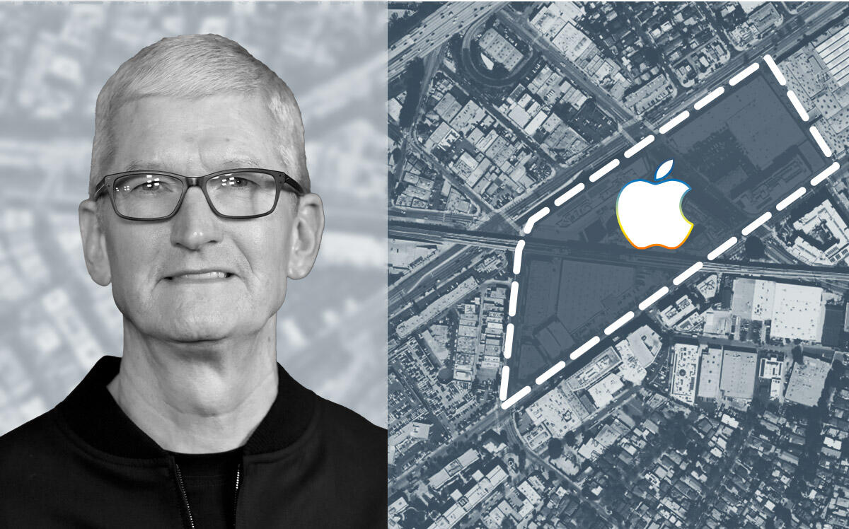 Apple CEO Tim Cook &amp; planned Culver City Apple Campus (Apple Maps, Getty Images)