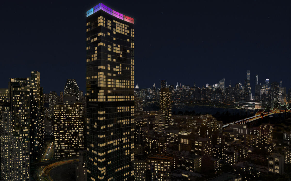 Residents at Sven in Long Island City will be able to control the light show atop their building, as well as some properties in Manhattan. (Spireworks)