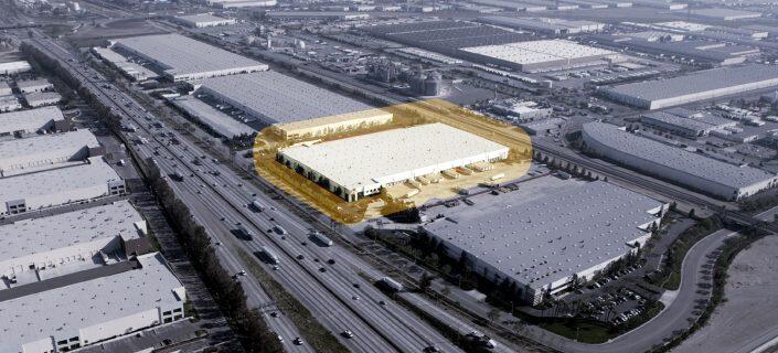 Aerial of Shea Center Ontario with the Newegg leased building highlighted (Shea)