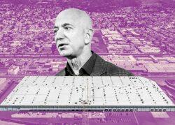 Amazon founder Jeff Bezos and 5800 Coliseum Way in Oakland (Getty, Prologis)